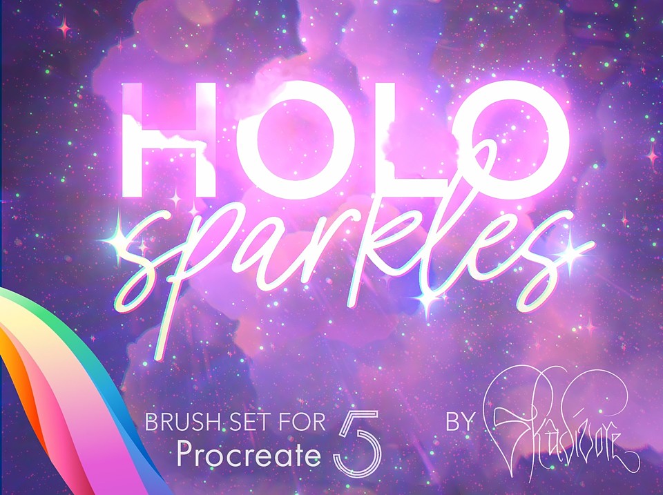 多彩闪光梦幻艺术效果Procreate笔刷素材套装 Holo Sparkles Brush Set_img_2