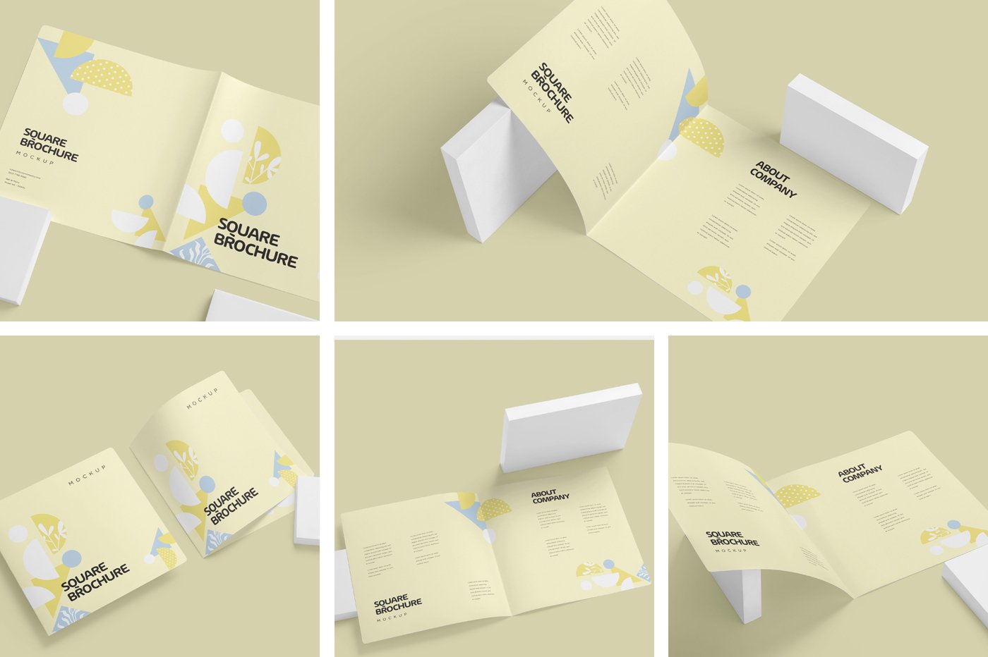 方形两折页小册子设计展示样机 Two Fold Square Brochure Mockups_img_2