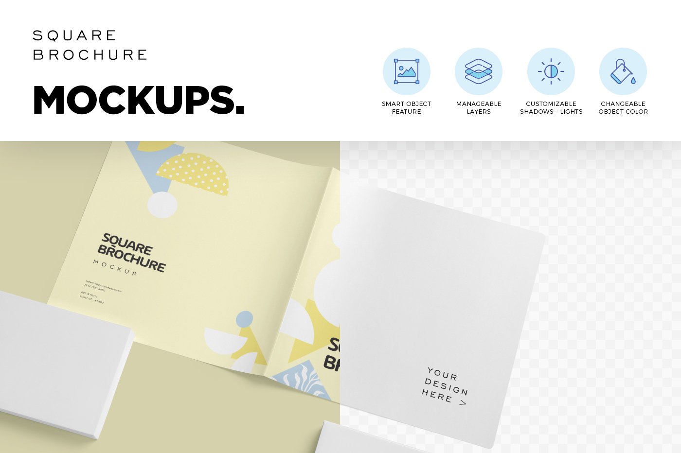 方形两折页小册子设计展示样机 Two Fold Square Brochure Mockups_img_2