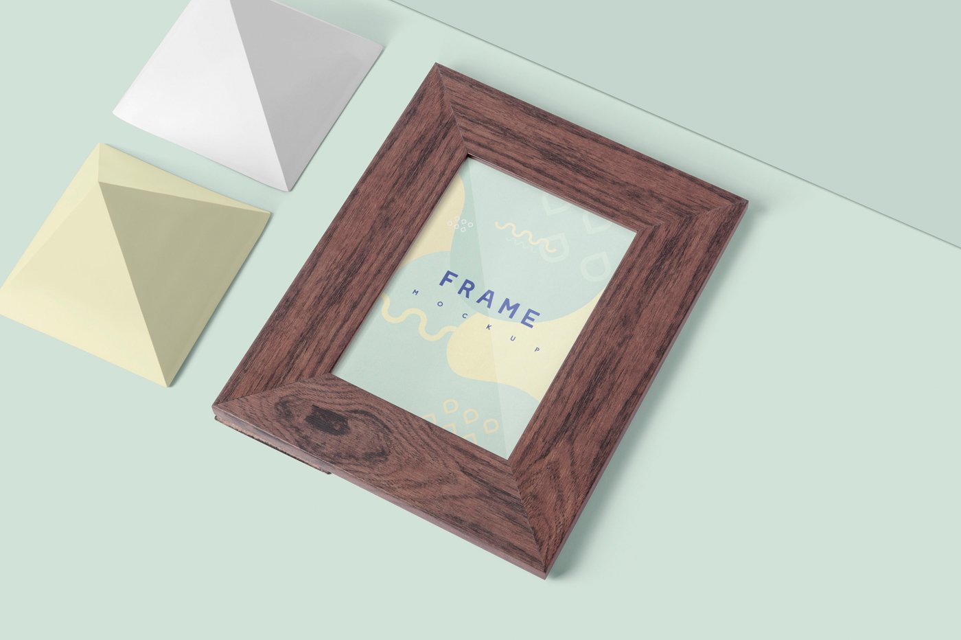 照片艺术品展示木制相框样机 Portrait Wooden Picture Frame Mockup_img_2