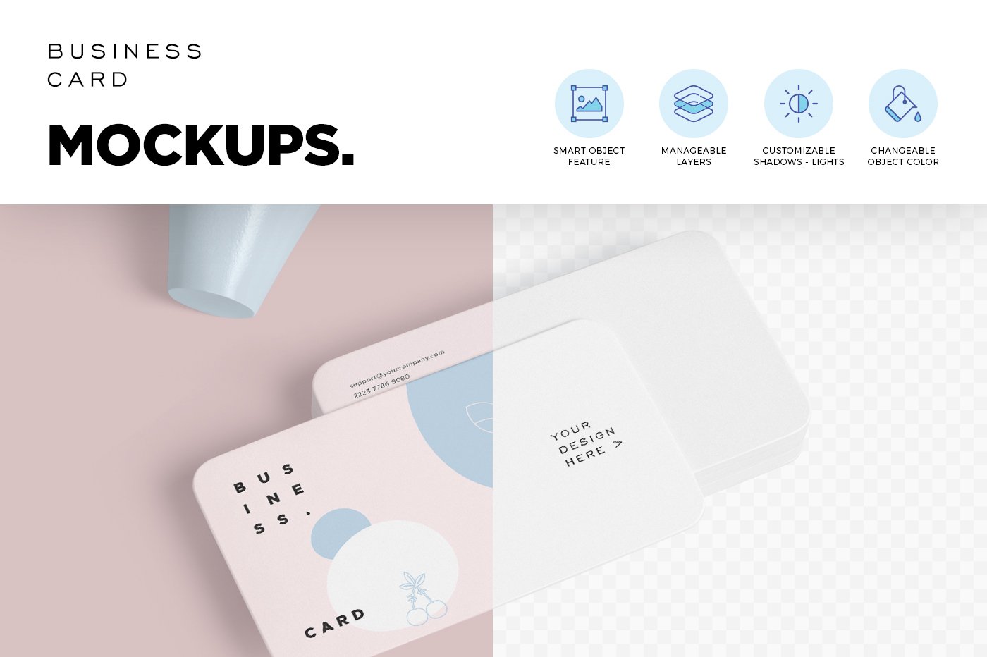 圆角商务名片卡片设计展示样机模板 Rounded Business Card Stack Mockups_img_2