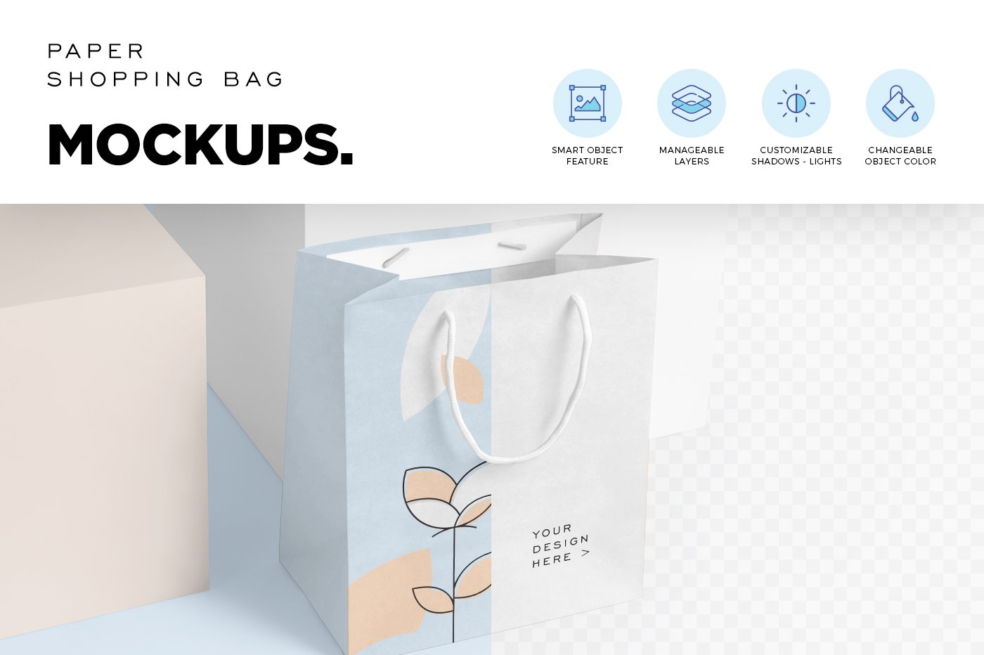 矩形手提购物纸袋设计样机 Rectangle Paper Shopping Bag Mockups_img_2