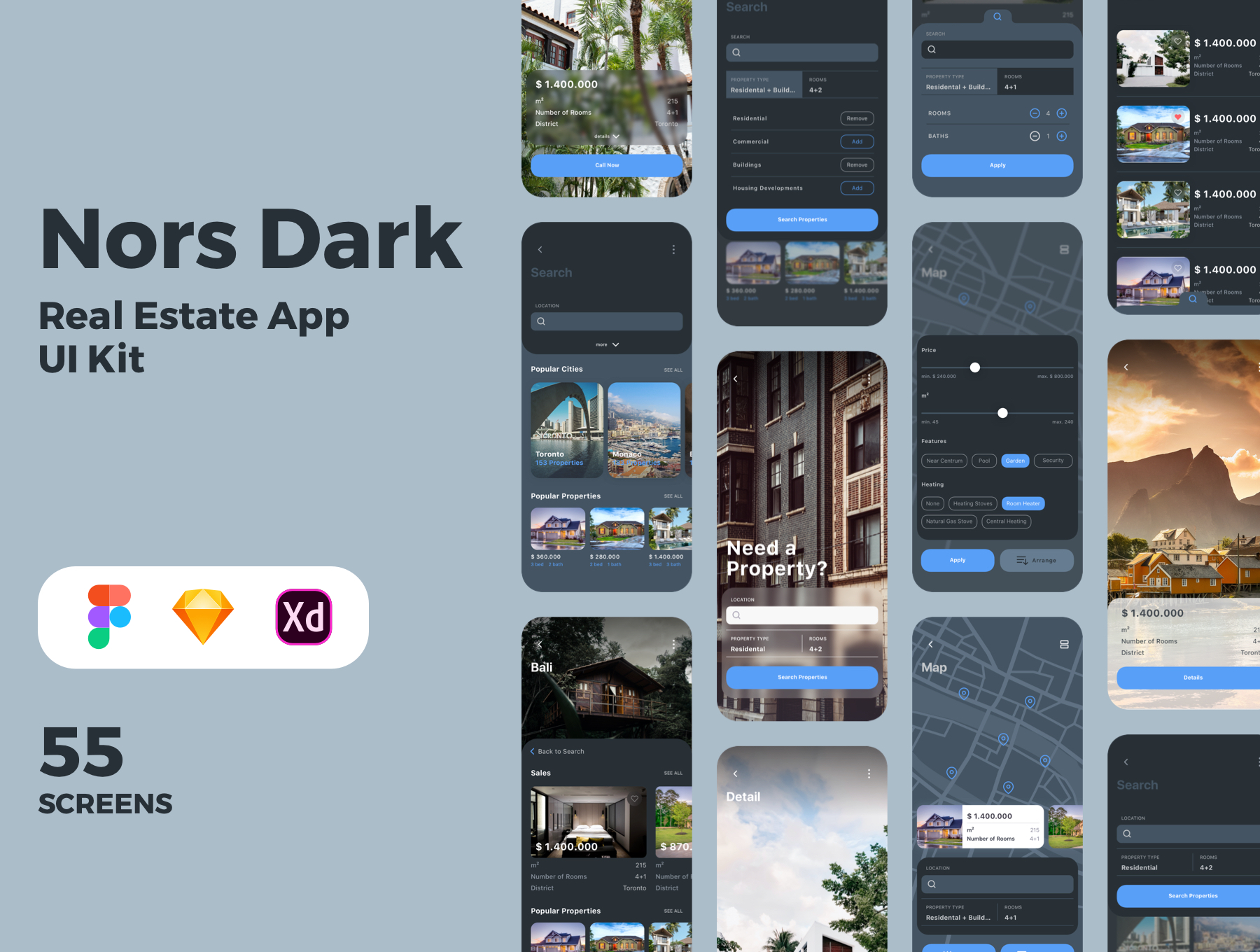 房地产应用程序APP设计UI套件 Nors Dark - Real Estate App UI Kit_img_2