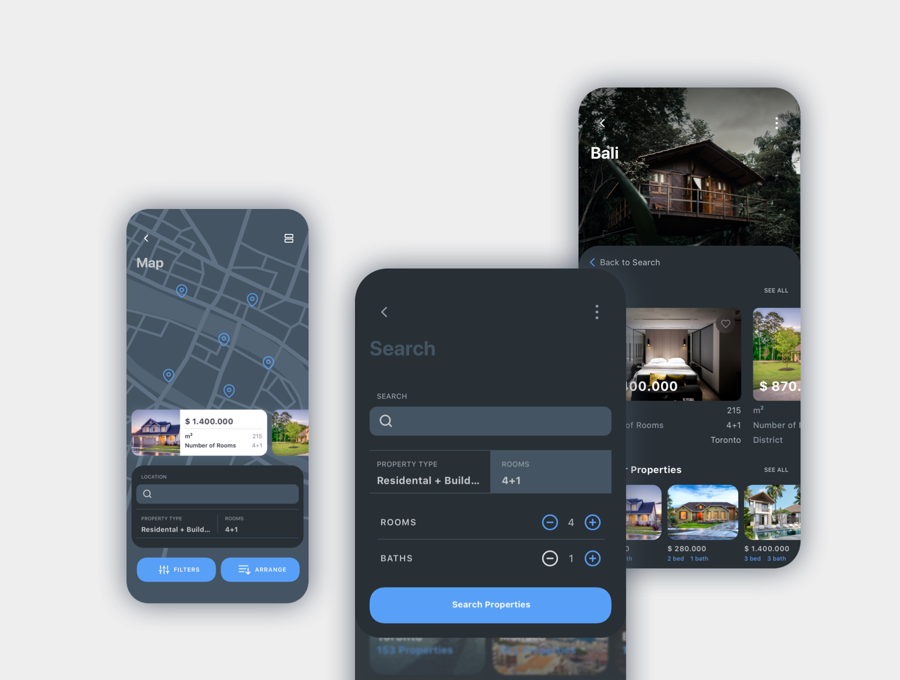 房地产应用程序APP设计UI套件 Nors Dark - Real Estate App UI Kit_img_2