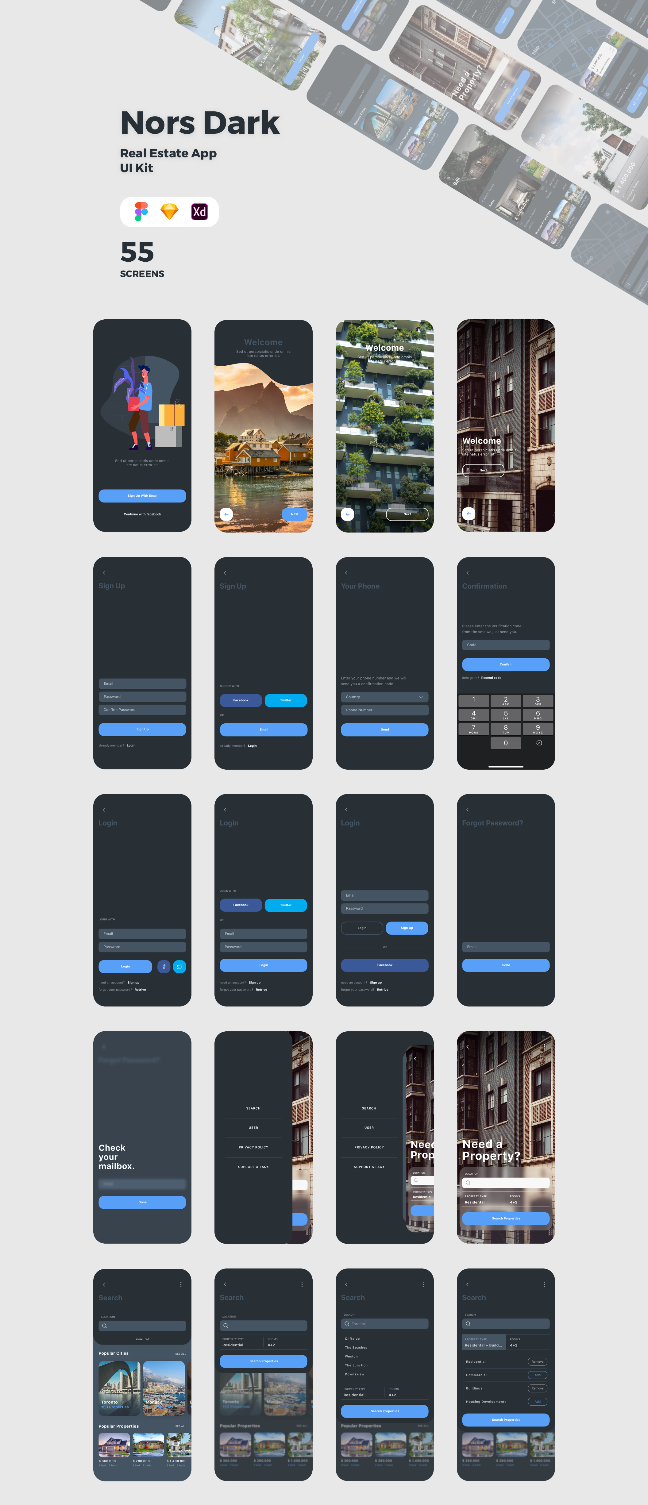 房地产应用程序APP设计UI套件 Nors Dark - Real Estate App UI Kit_img_2