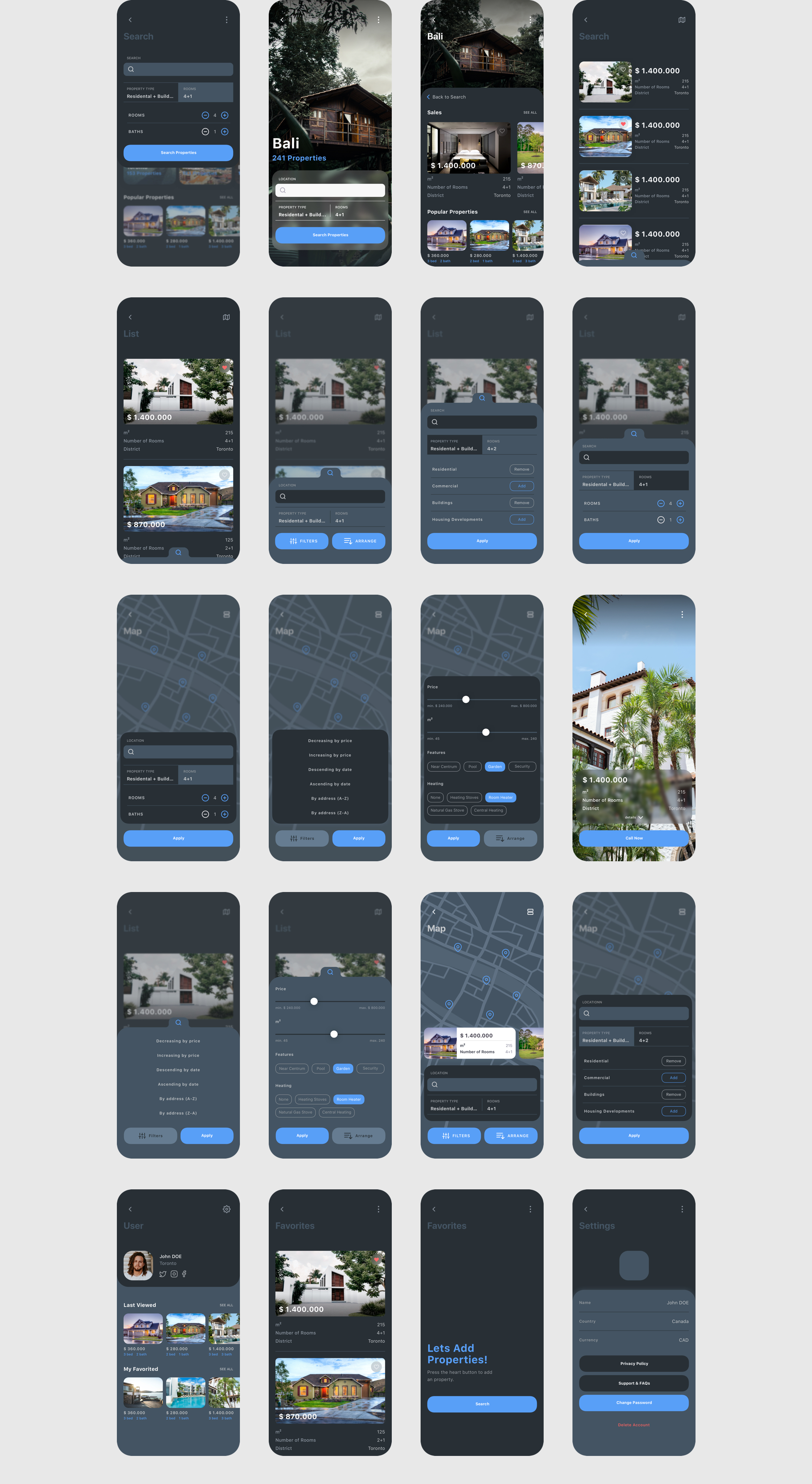 房地产应用程序APP设计UI套件 Nors Dark - Real Estate App UI Kit_img_2