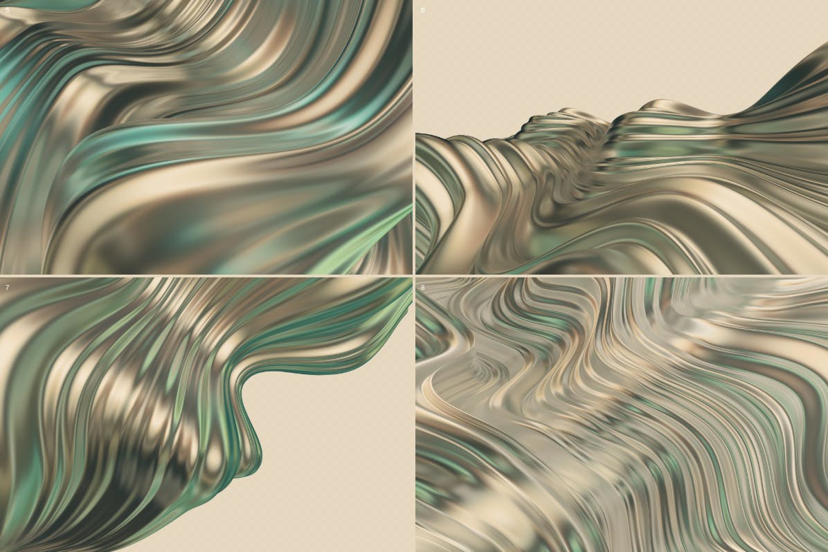 抽象3D波浪条纹金色&绿色背景素材 Abstract 3D Wavy Striped Backgrounds -Gold & Green_img_2