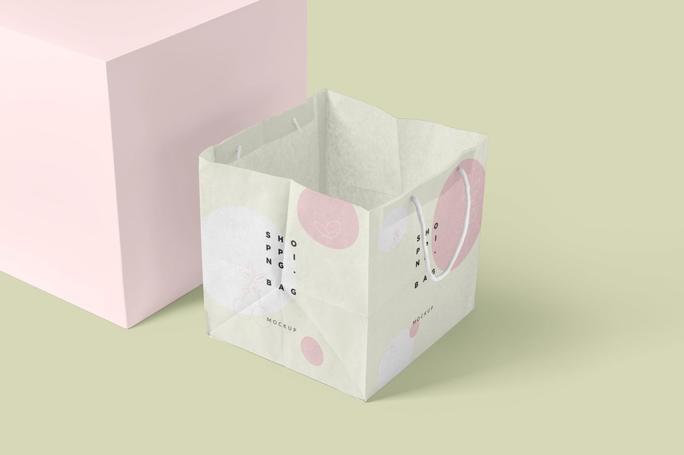 方形购物纸袋设计展示样机 Square Kraft Paper Shopping Bag Mockups_img_2