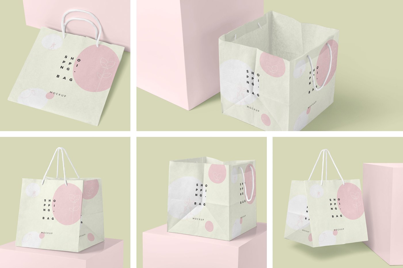 方形购物纸袋设计展示样机 Square Kraft Paper Shopping Bag Mockups_img_2