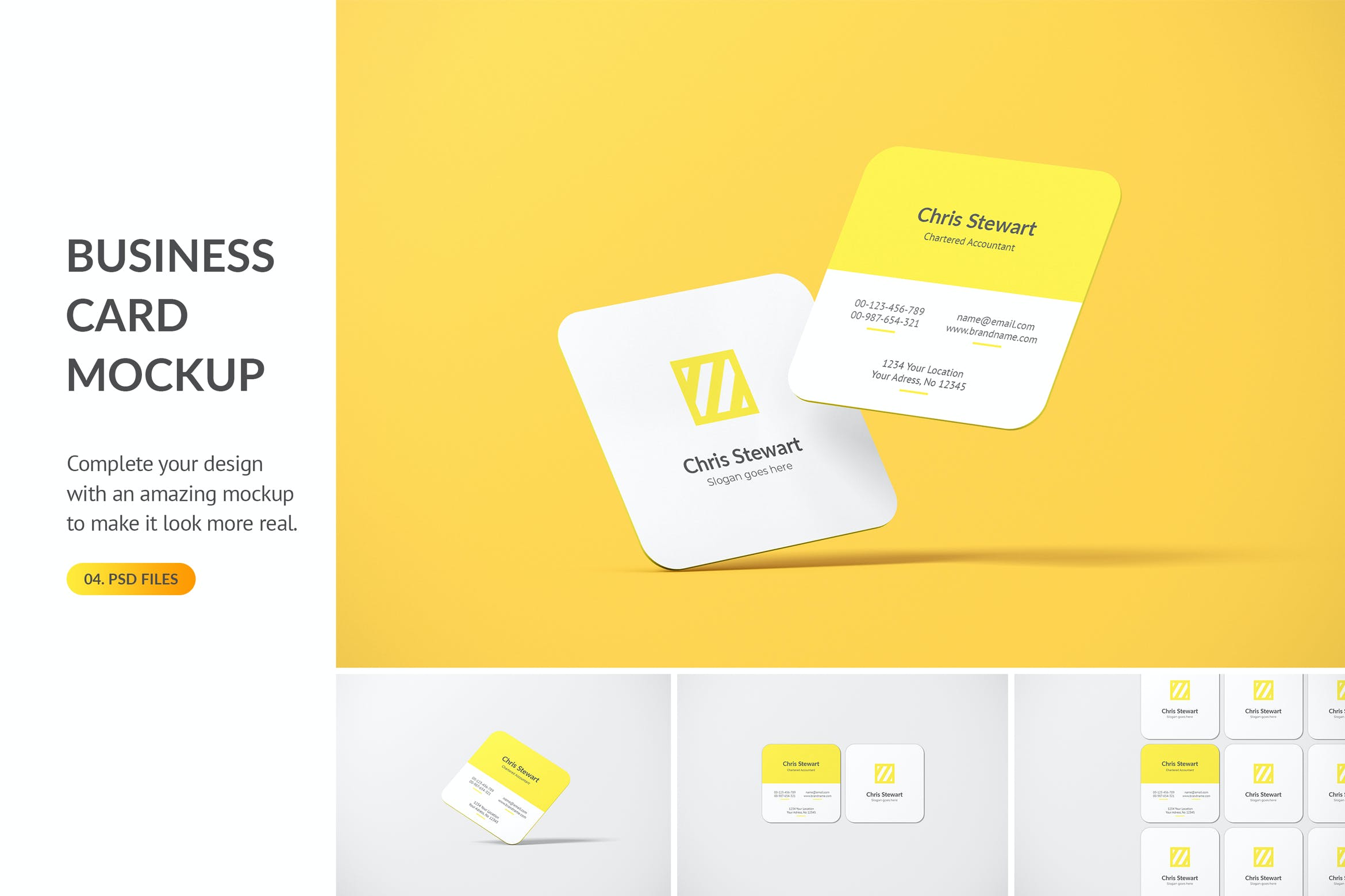 圆角方形商务名片卡片设计智能贴图样机模板 Rounded Square Business Card Mockup_img_2