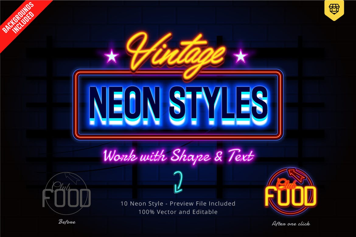 霓虹灯徽标标题文字效果AI样式模板 Neon Text Effects_img_2