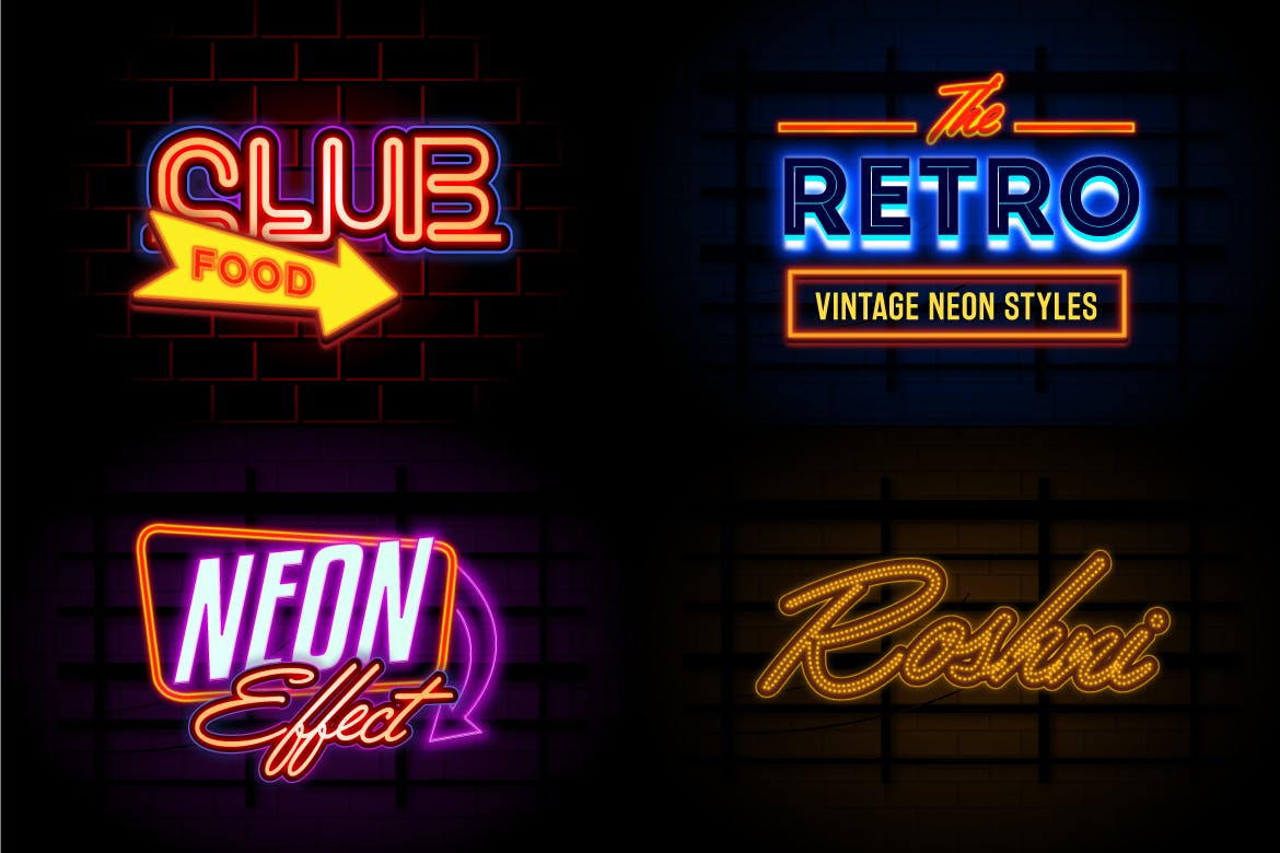 霓虹灯徽标标题文字效果AI样式模板 Neon Text Effects_img_2