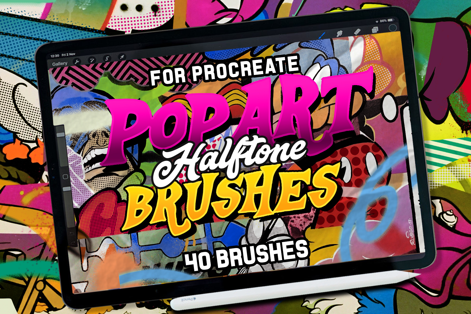 40个波普艺术复古斑点颗粒飞溅效果Procreate笔刷套件 POP ART Brushes Kit For Procreate_img_2