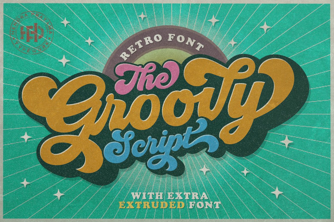 六七十年代复古凹凸挤压英文字体下载 Groovy Font Script_img_2