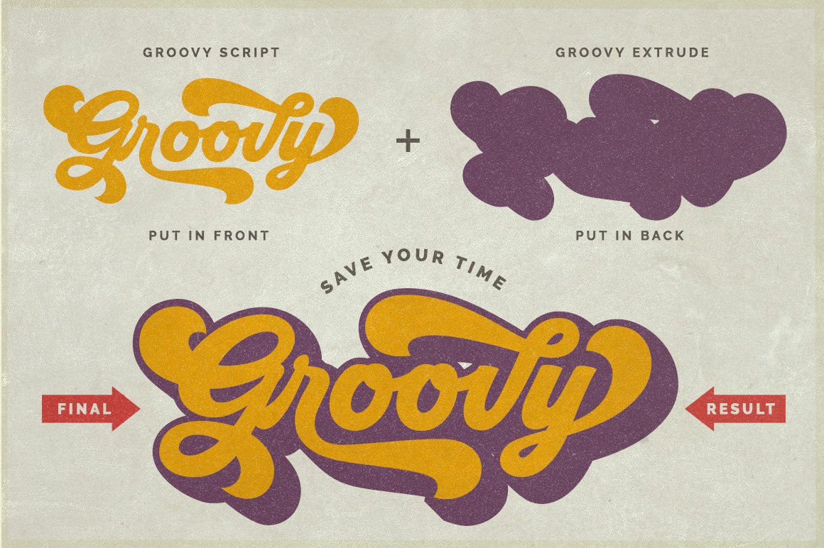 六七十年代复古凹凸挤压英文字体下载 Groovy Font Script_img_2