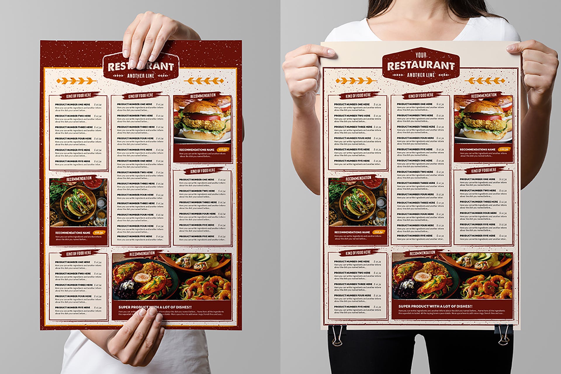 食品菜单小册子设计矢量模板 Rustic Food Menu Illustrator Template_img_2