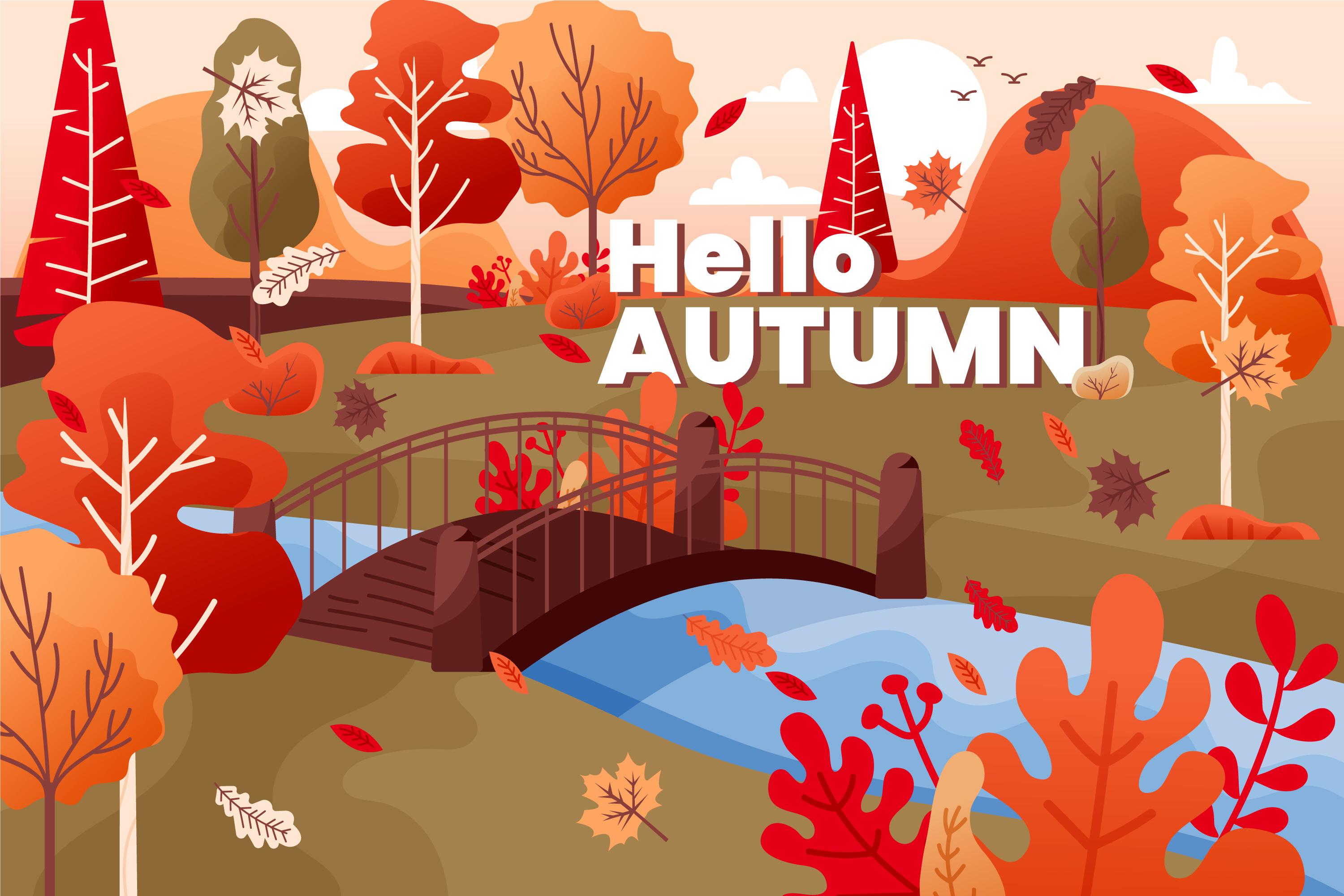 11款多彩秋季元素平面插图矢量素材 Autumn Background Flat Design Illustration Set_img_2