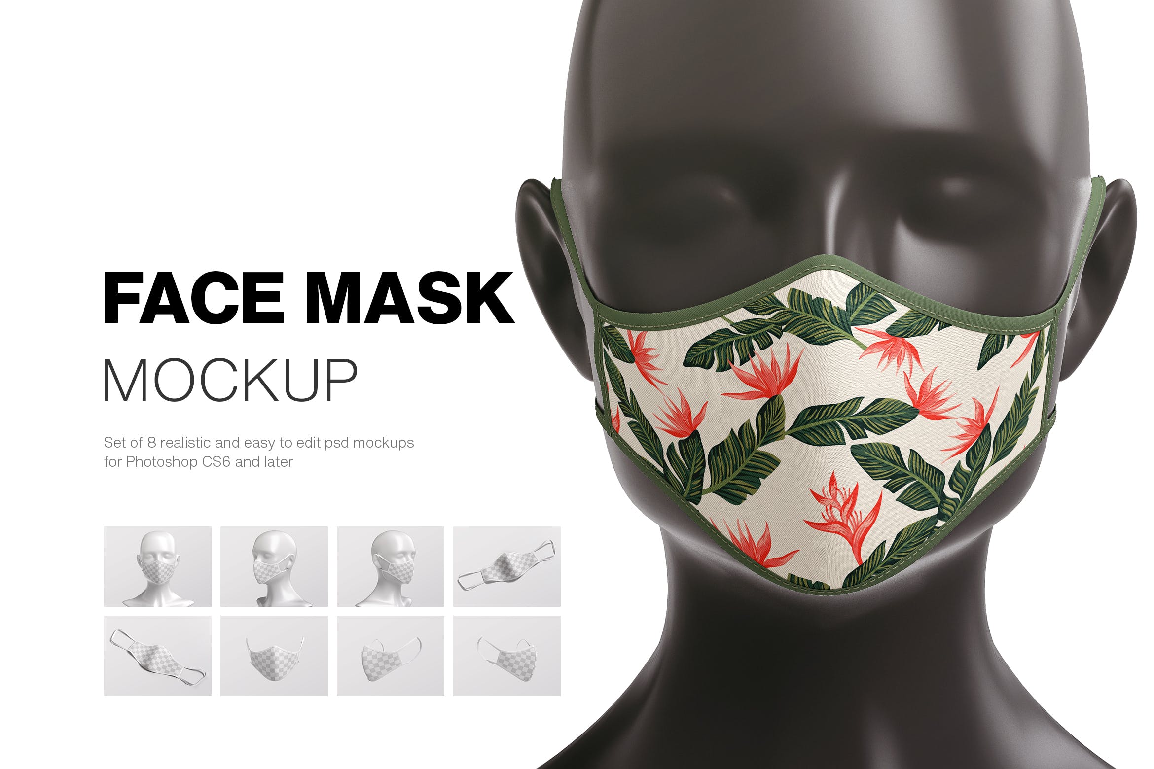 挂耳式防护面罩口罩印花设计展示样机 Face Mask Mockup_img_2