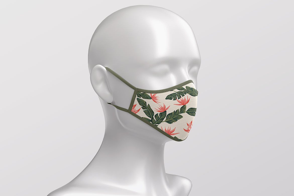 挂耳式防护面罩口罩印花设计展示样机 Face Mask Mockup_img_2