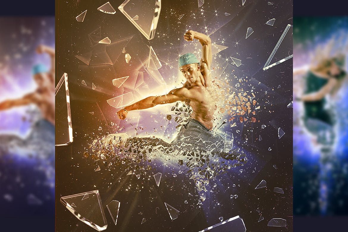 破碎玻璃效果照片处理特效PS动作 Fragmentation - Shattered Glass Photoshop Action_img_2