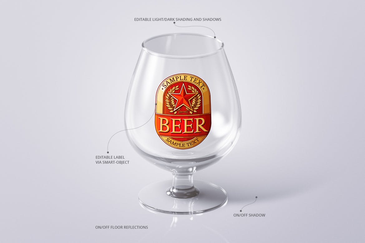 啤酒品牌VI设计玻璃杯智能贴图样机套装 Beer Glass Mockup Set 2_img_2