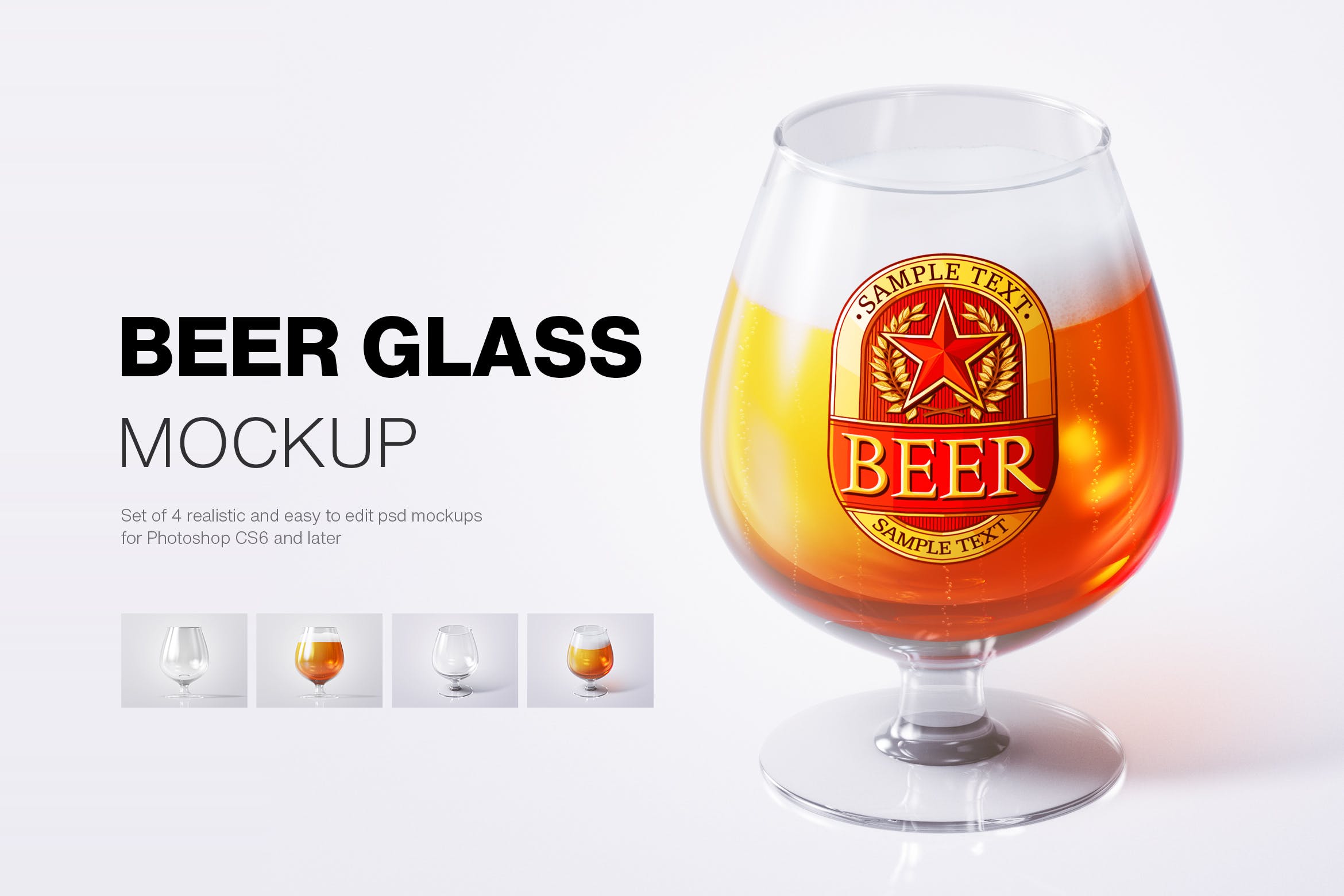 啤酒品牌VI设计玻璃杯智能贴图样机套装 Beer Glass Mockup Set 2_img_2