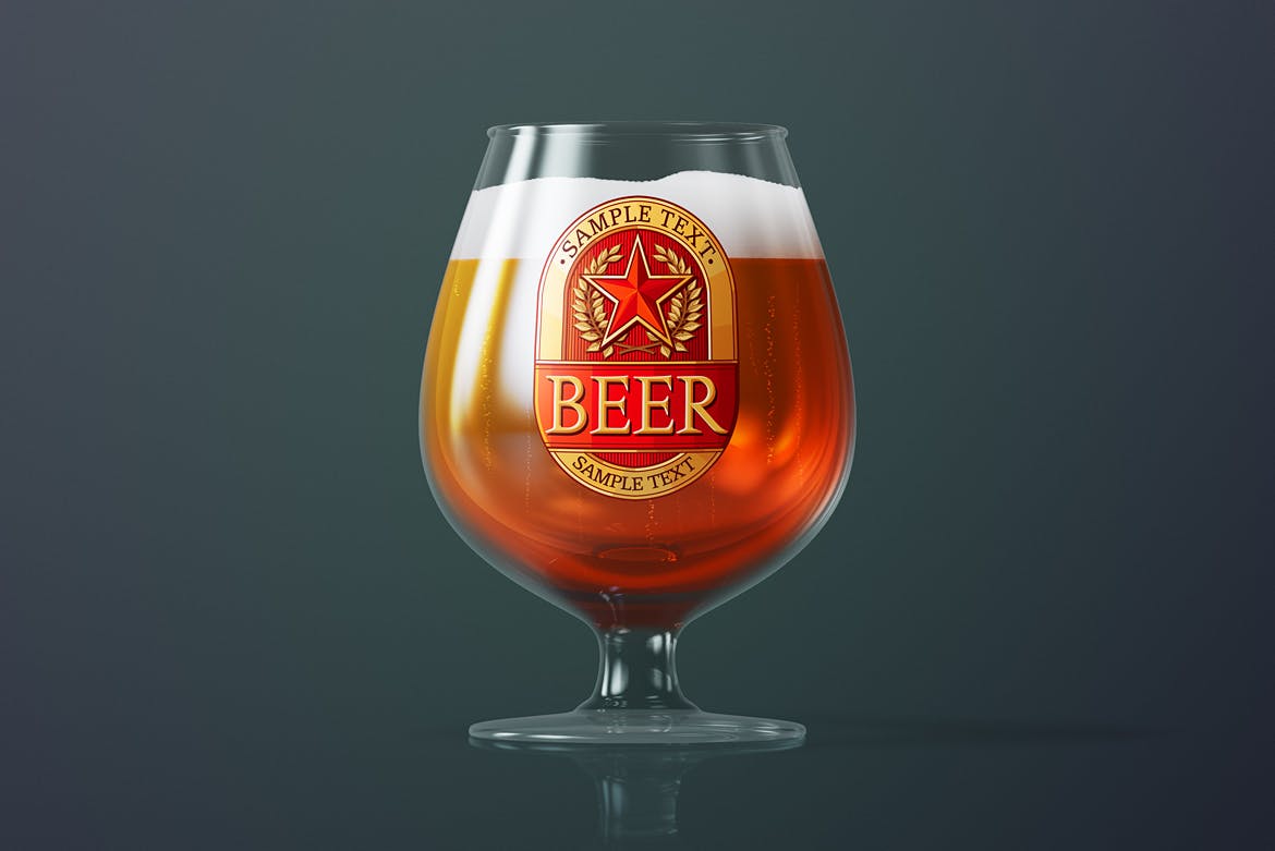 啤酒品牌VI设计玻璃杯智能贴图样机套装 Beer Glass Mockup Set 2_img_2