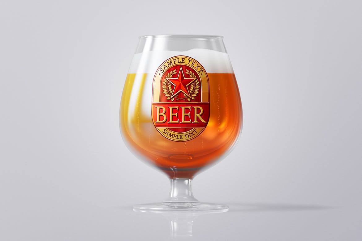 啤酒品牌VI设计玻璃杯智能贴图样机套装 Beer Glass Mockup Set 2_img_2