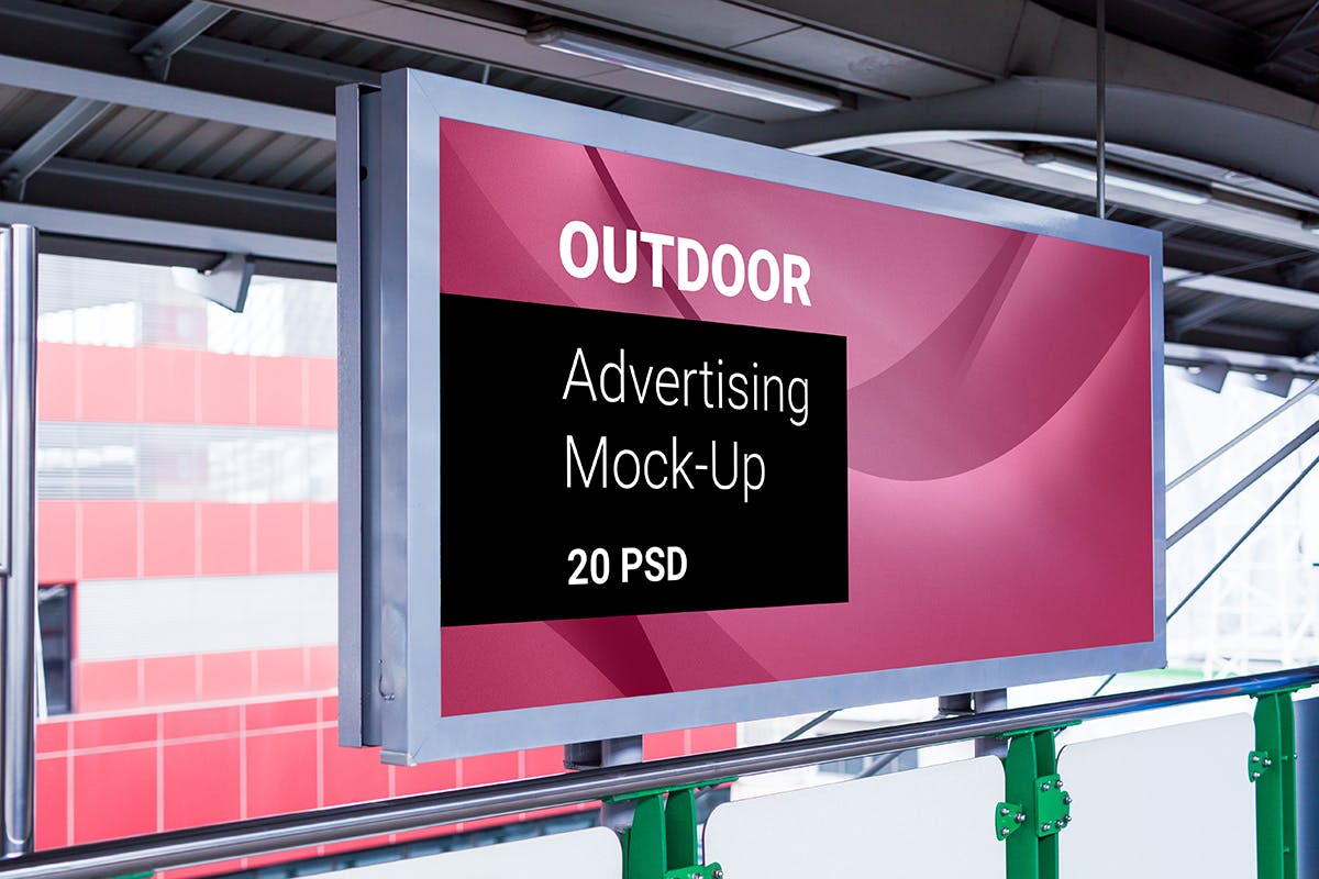 20款户外车站广告牌设计展示样机模板 Billboard Outdoor Advertising Mockup_img_2