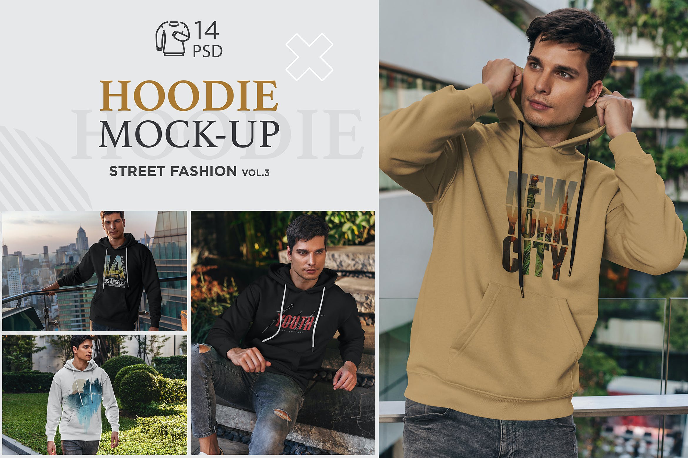 14款时尚男士连衣帽卫衣设计展示样机模板 Hoodie Mockup Street Fashion Vol.3_img_2