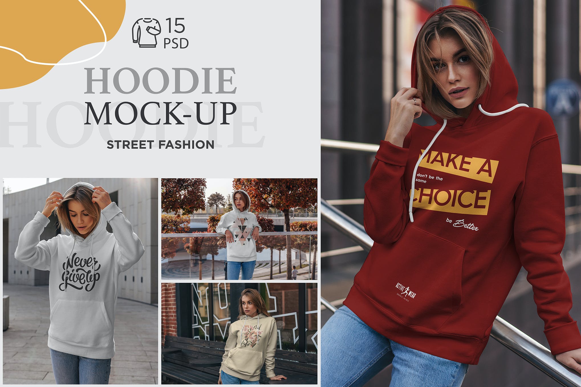 15款女孩连衣帽卫衣印花设计展示样机 Hoodie Mockup Street Fashion_img_2