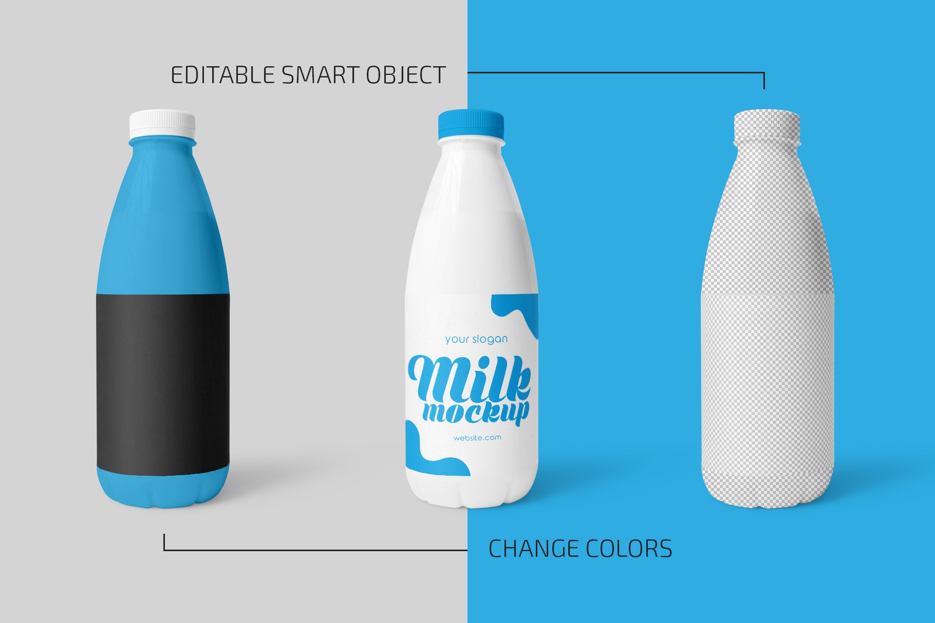 牛奶塑料瓶设计展示样机模板 Plastic Milk Bottle Mockup_img_2