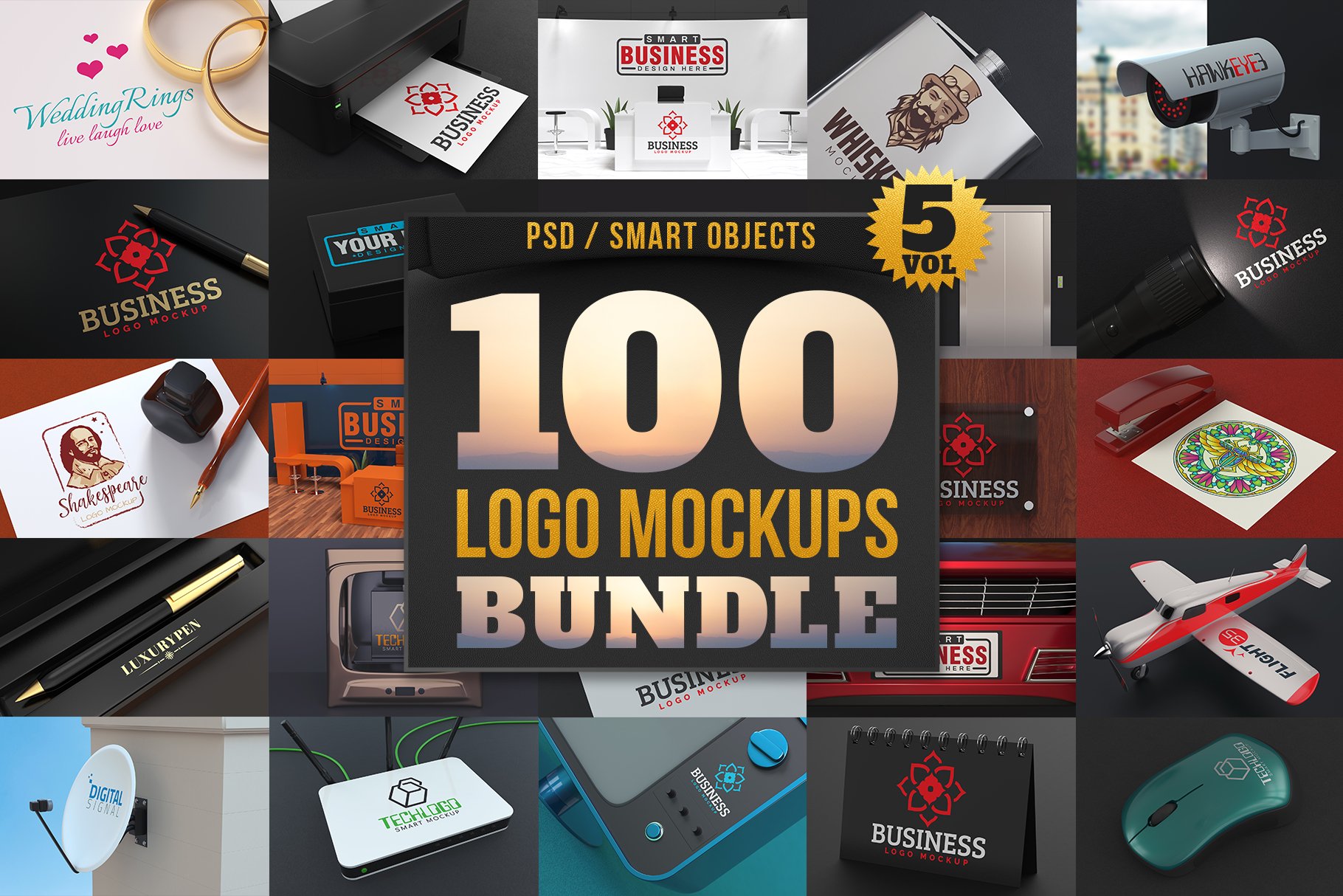 100款标志徽标设计展示PSD样机模板合集 100 Logo Mockups Bundle Vol.5_img_2