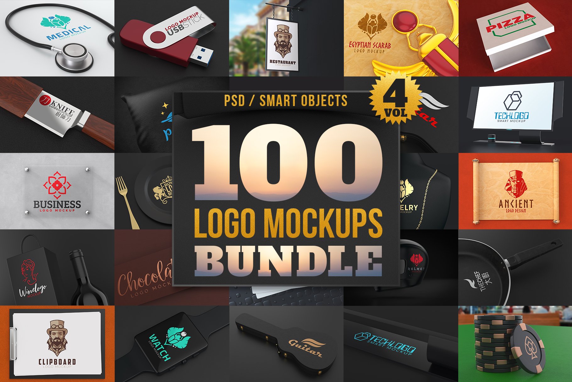 100款品牌标志LOGO徽标设计展示样机模板合集 100 Logo Mockups Bundle Vol.4_img_2