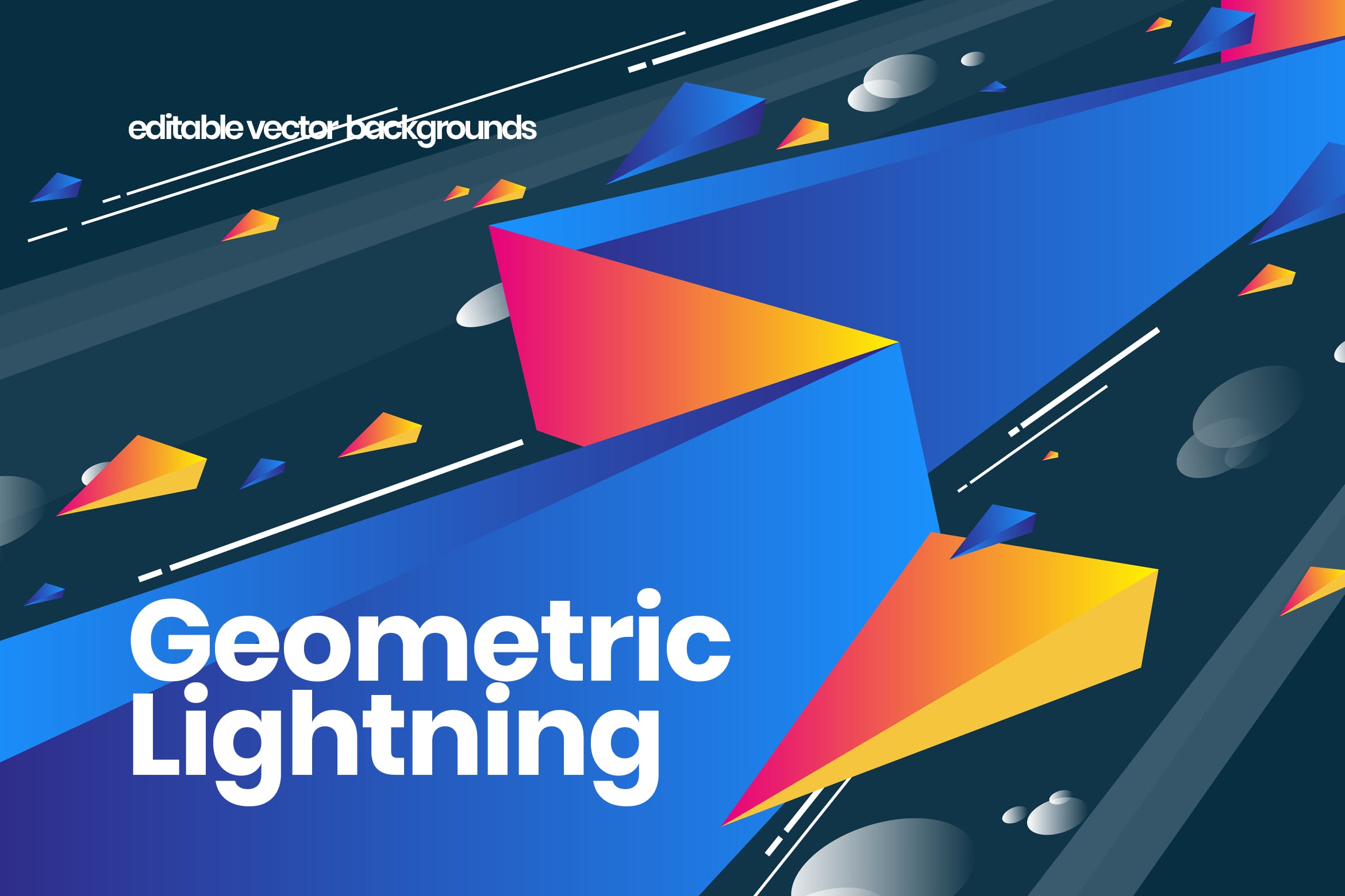 多彩抽象几何闪电矢量背景素材 Geometric Lightning Backgrounds_img_2