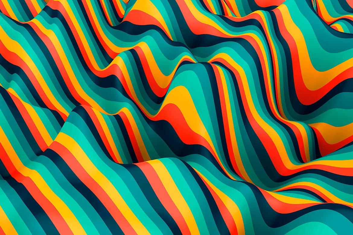 10款高清抽象多彩3D条纹波背景PNG图片素材 Multi-colored Striped Waves Backgrounds_img_2