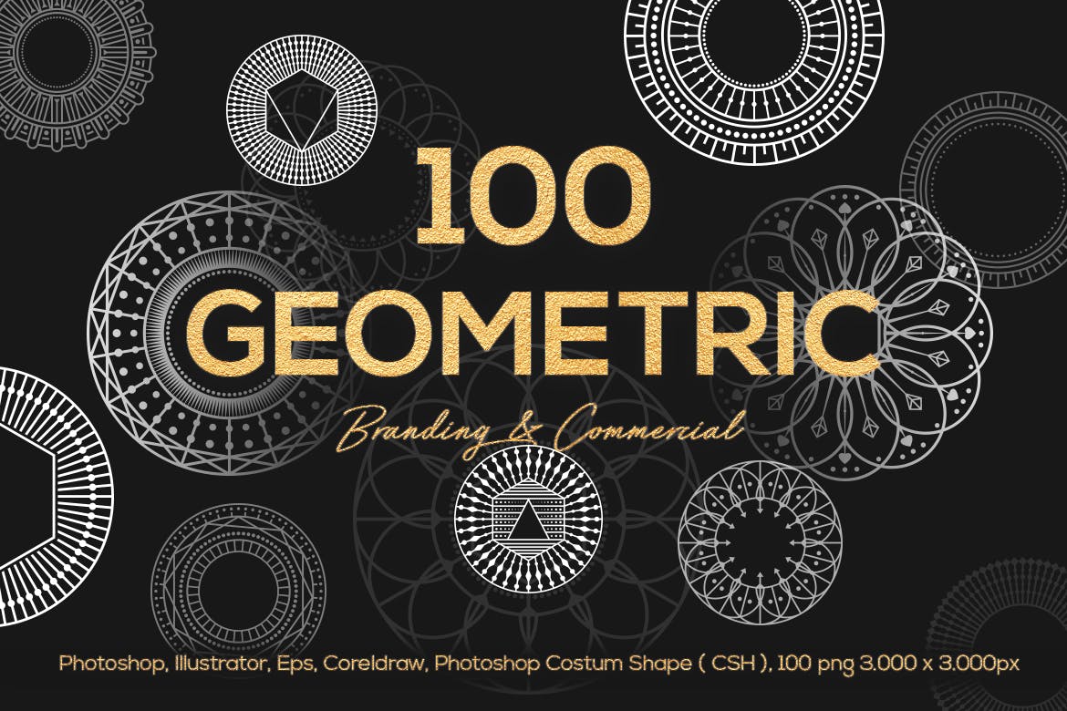 100款抽象几何线稿矢量背景图案素材 100 Geometric Vector Shapes CSH_img_2