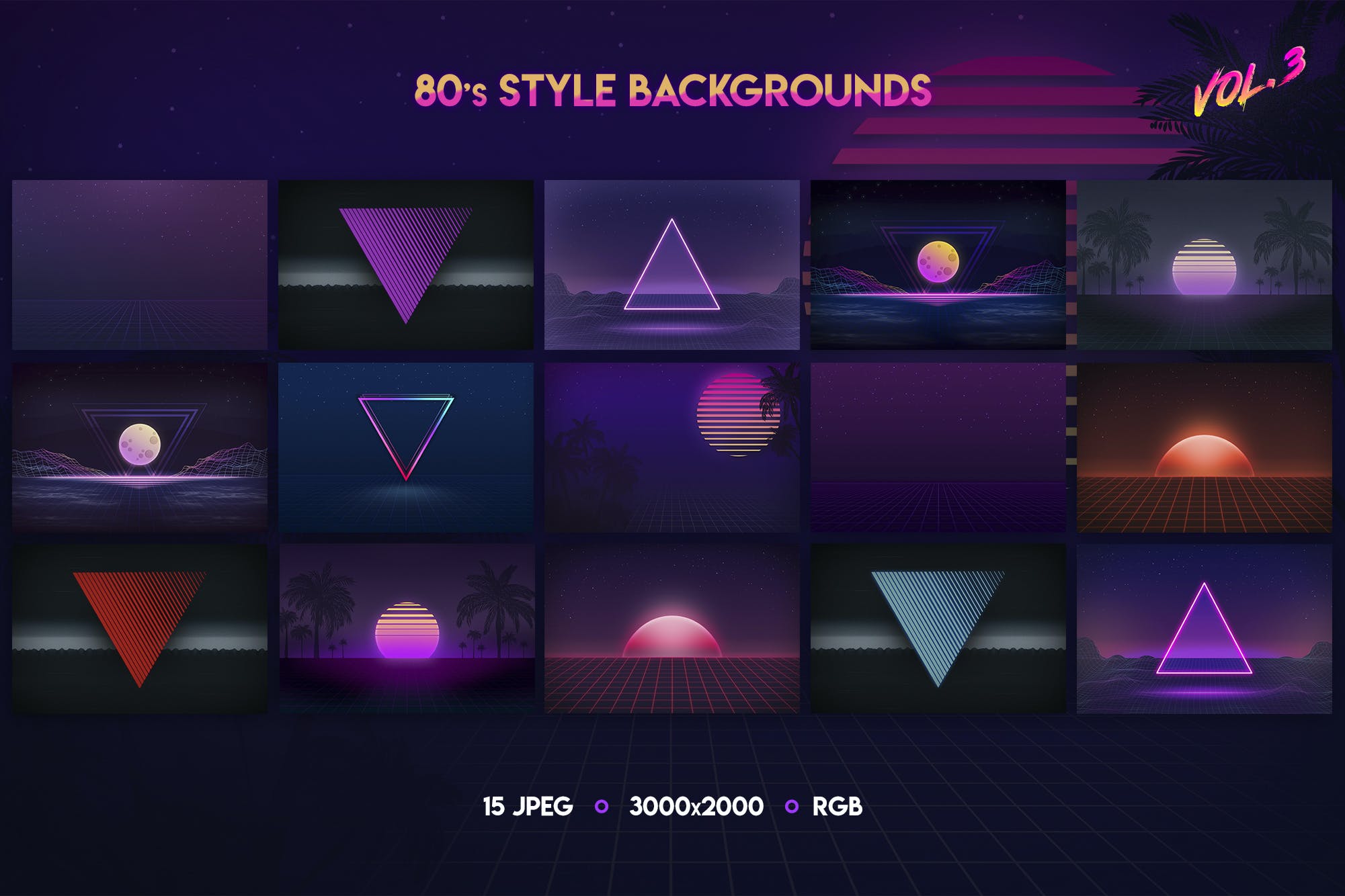 80年代复古霓虹灯激光效果背景素材 80S Retro Backgrounds Vol.3_img_2