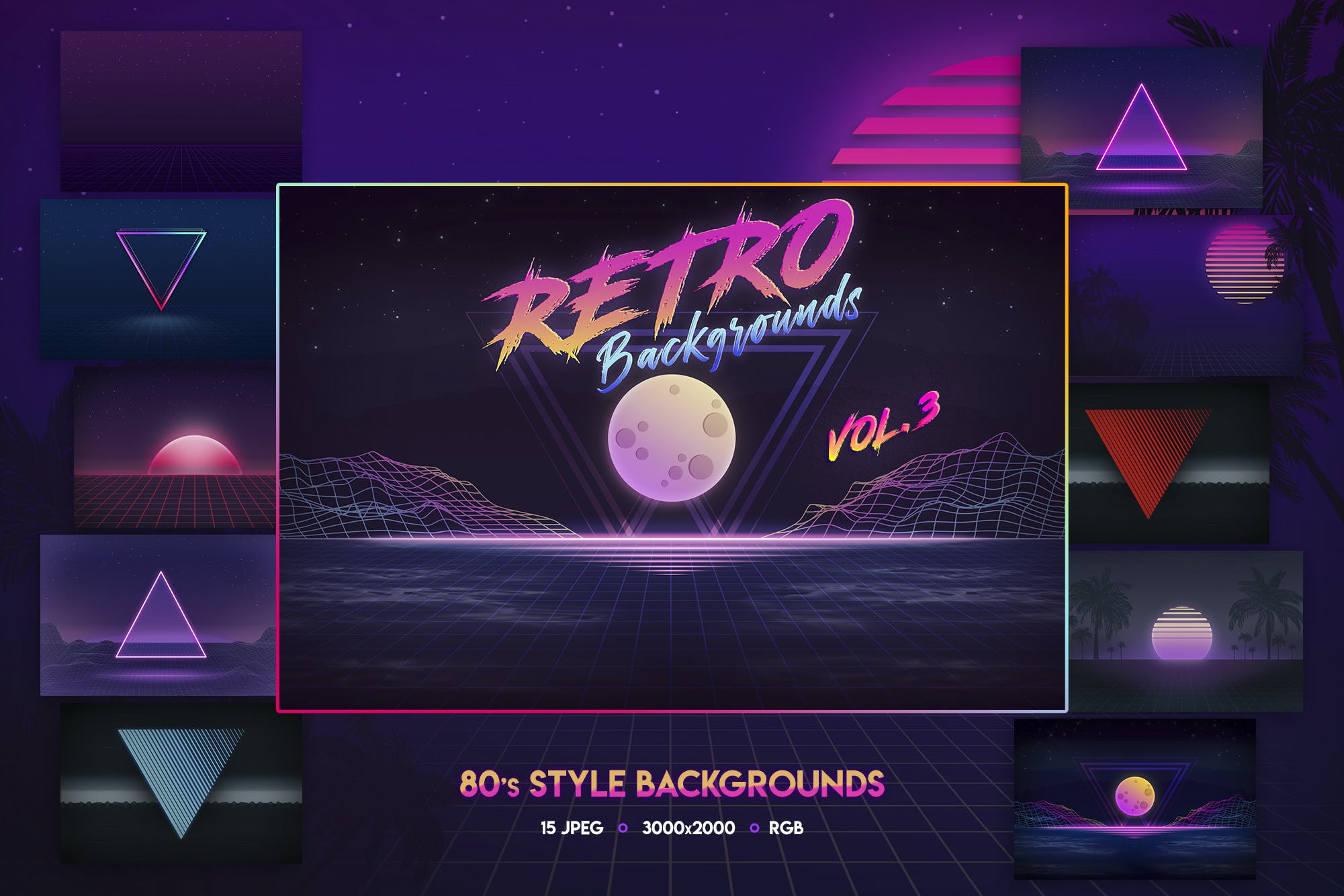 80年代复古霓虹灯激光效果背景素材 80S Retro Backgrounds Vol.3_img_2