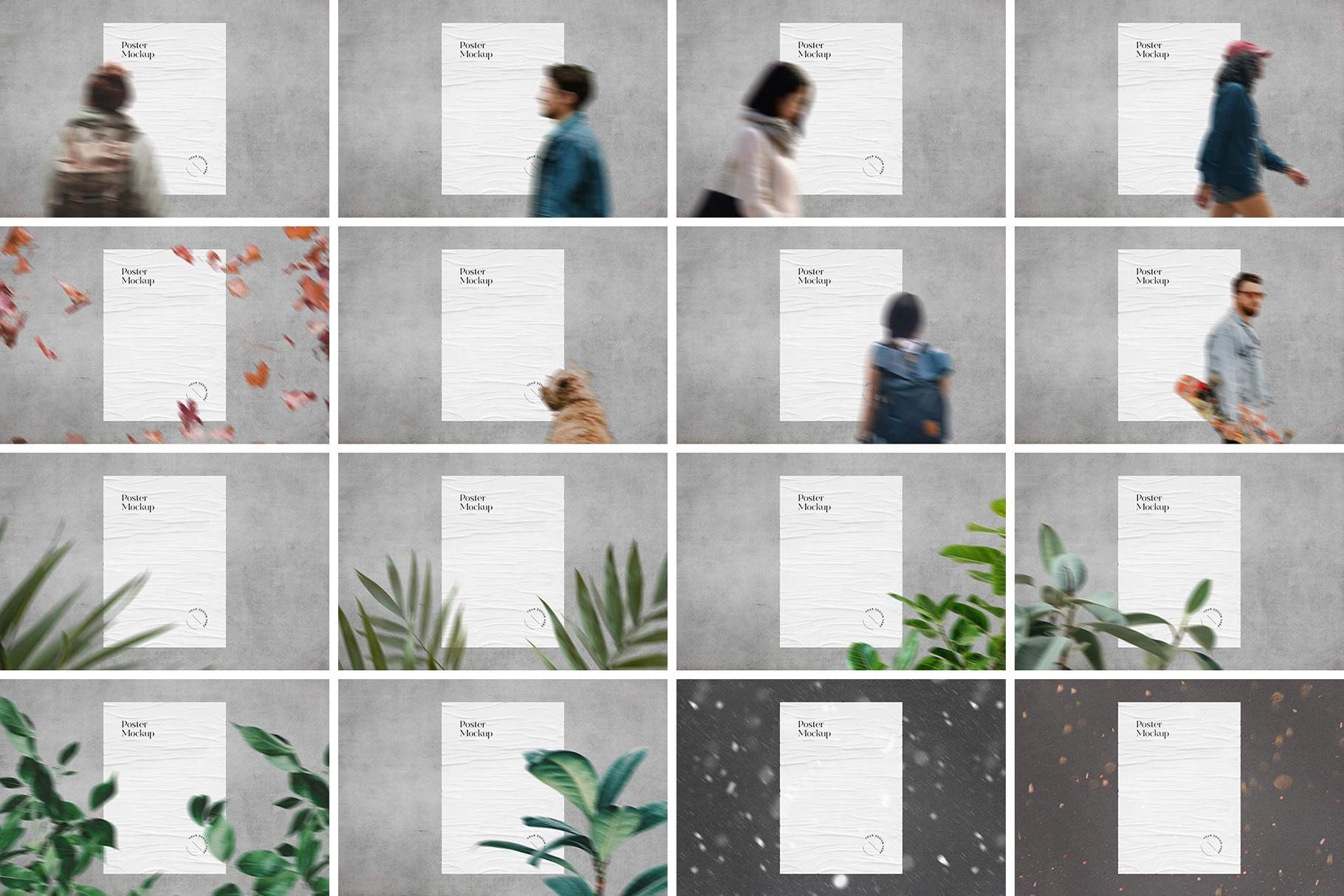 街头户外墙贴褶皱海报设计展示样机合集 Glued Poster Mockups Bundle_img_2