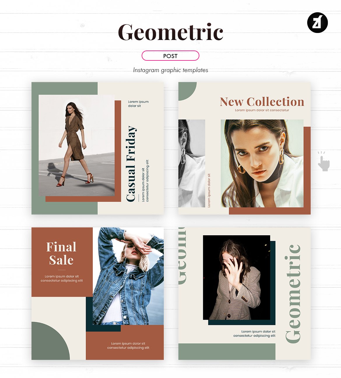 几何形状服装品牌推广社交新媒体海报设计模板 Geometric Social Media Graphic Templates_img_2