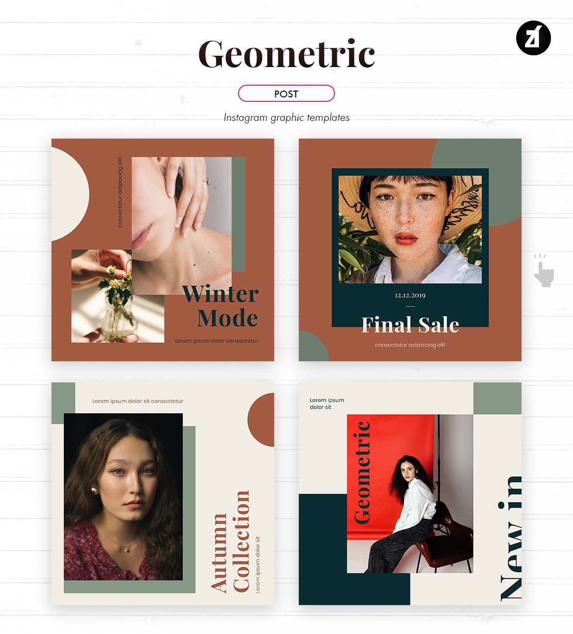 几何形状服装品牌推广社交新媒体海报设计模板 Geometric Social Media Graphic Templates_img_2