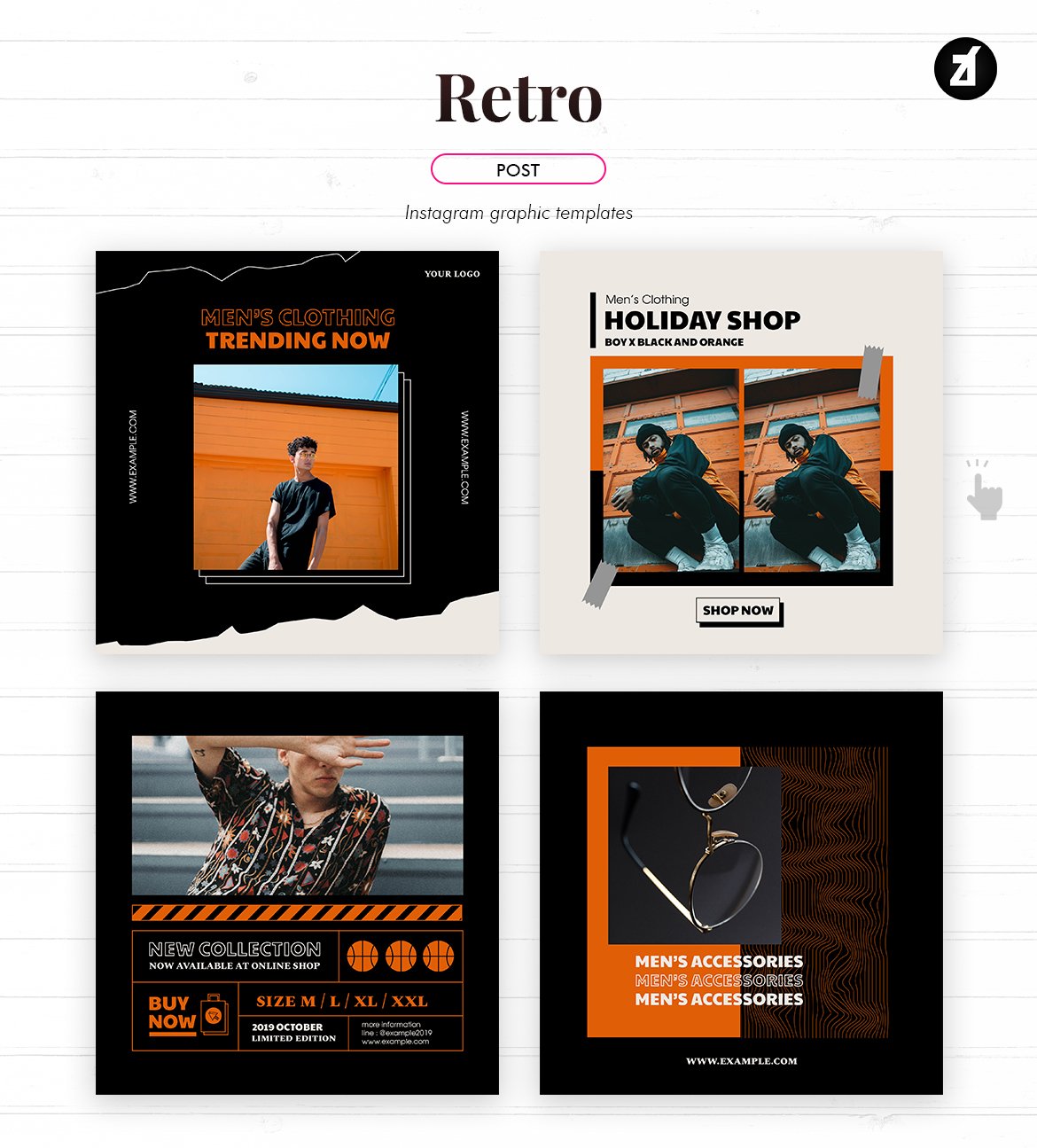 复古男装品牌推广新媒体海报设计模板 Retro Social Media Graphic Templates_img_2