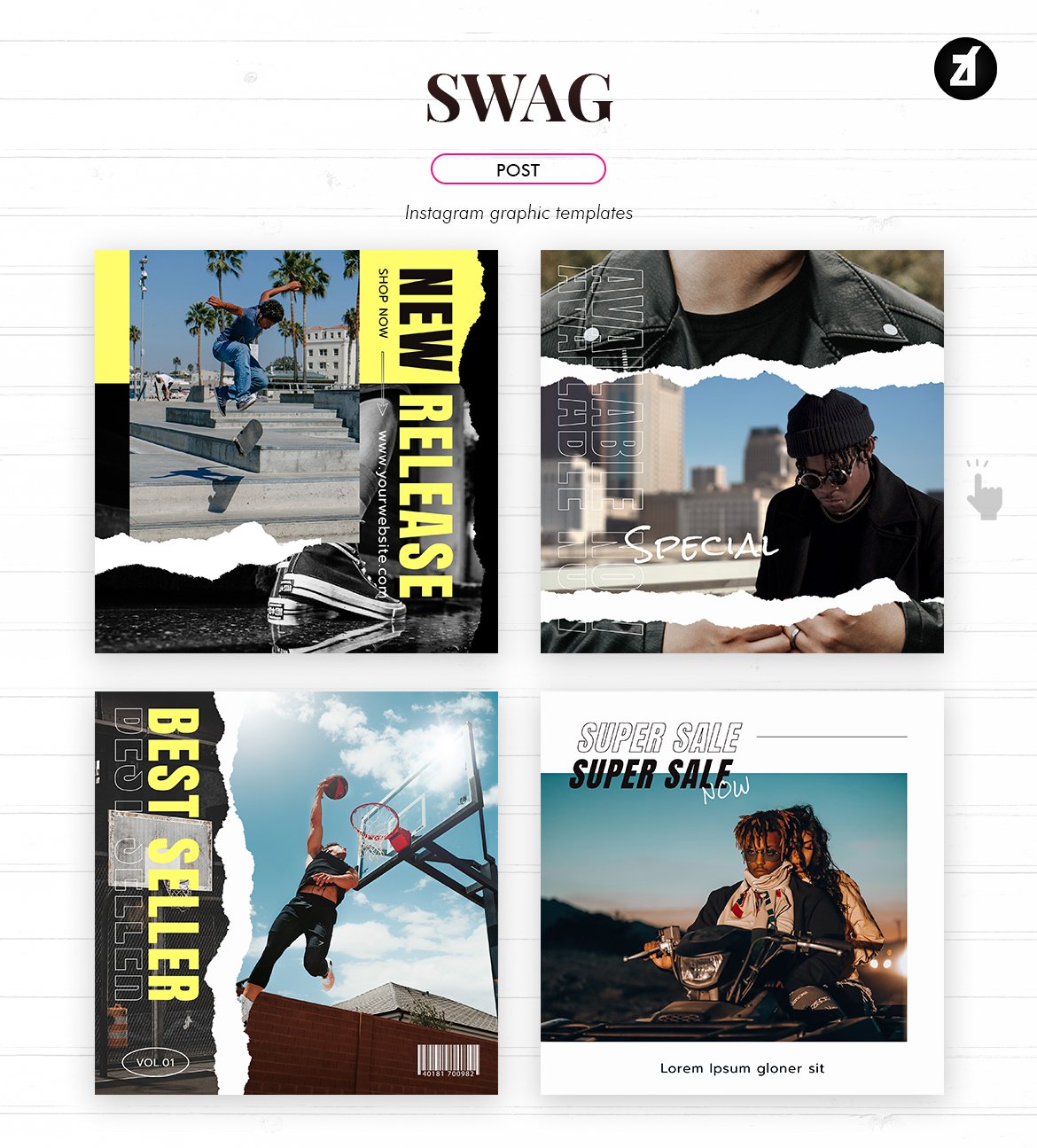 时尚撕纸效果街头摄影推广新媒体海报设计模板 SWAG Social Media Graphic Templates_img_2