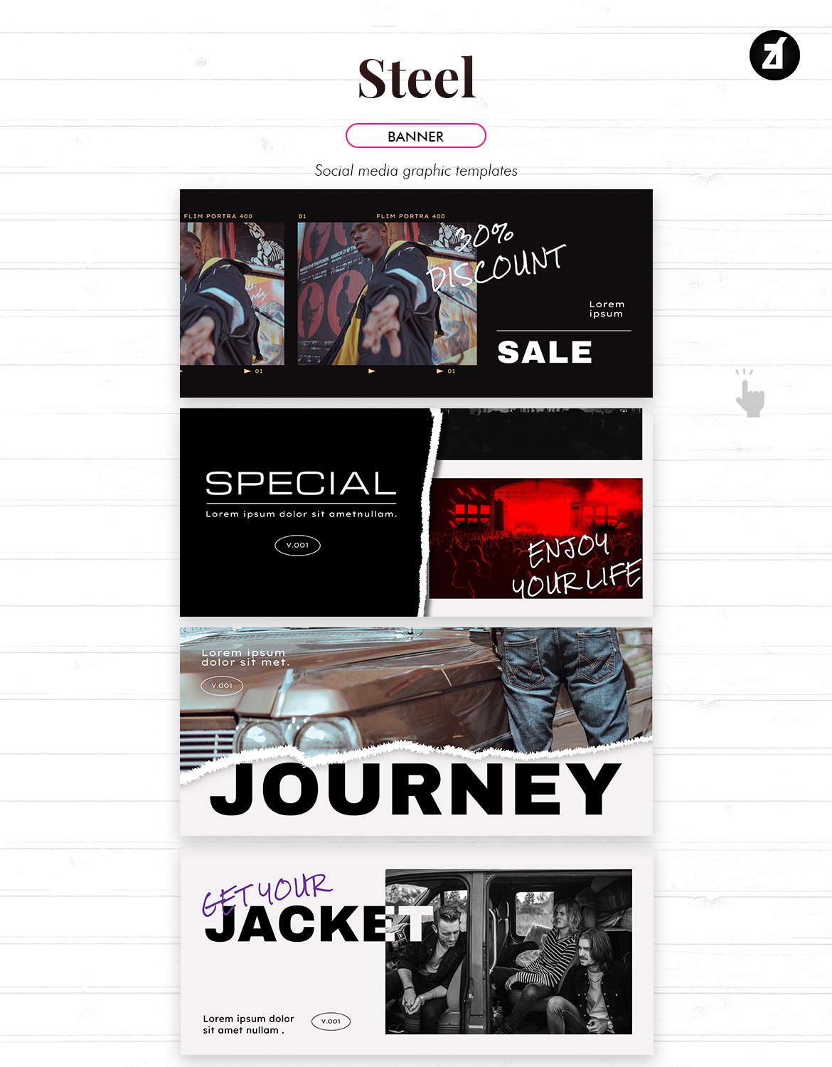 潮流撕纸效果新媒体推广海报设计模板 Steel Social Media Graphic Templates_img_2
