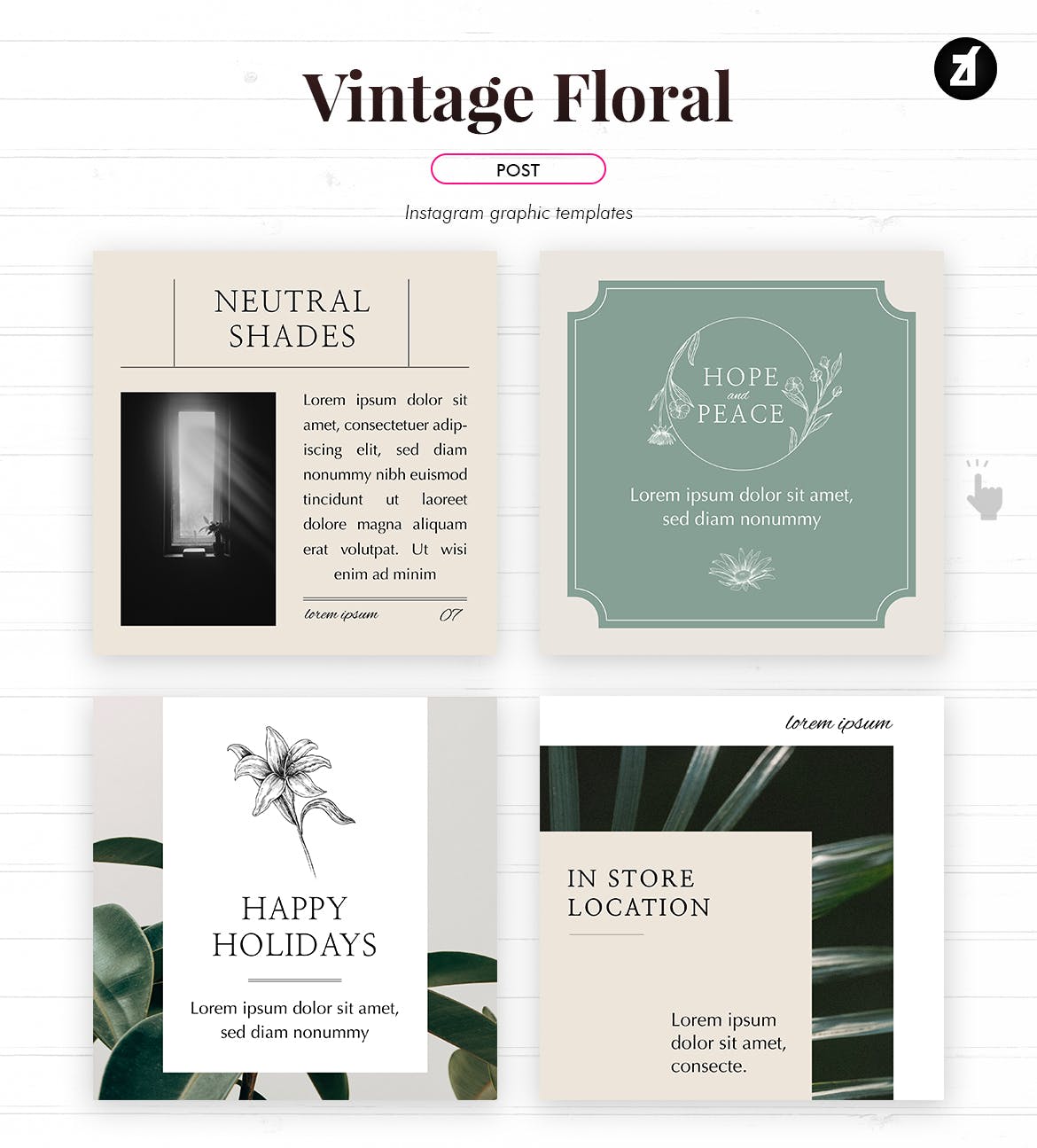 复古花卉品牌推广社交新媒体海报设计PSD模板 Vintage Floral Social Media Graphic Templates_img_2