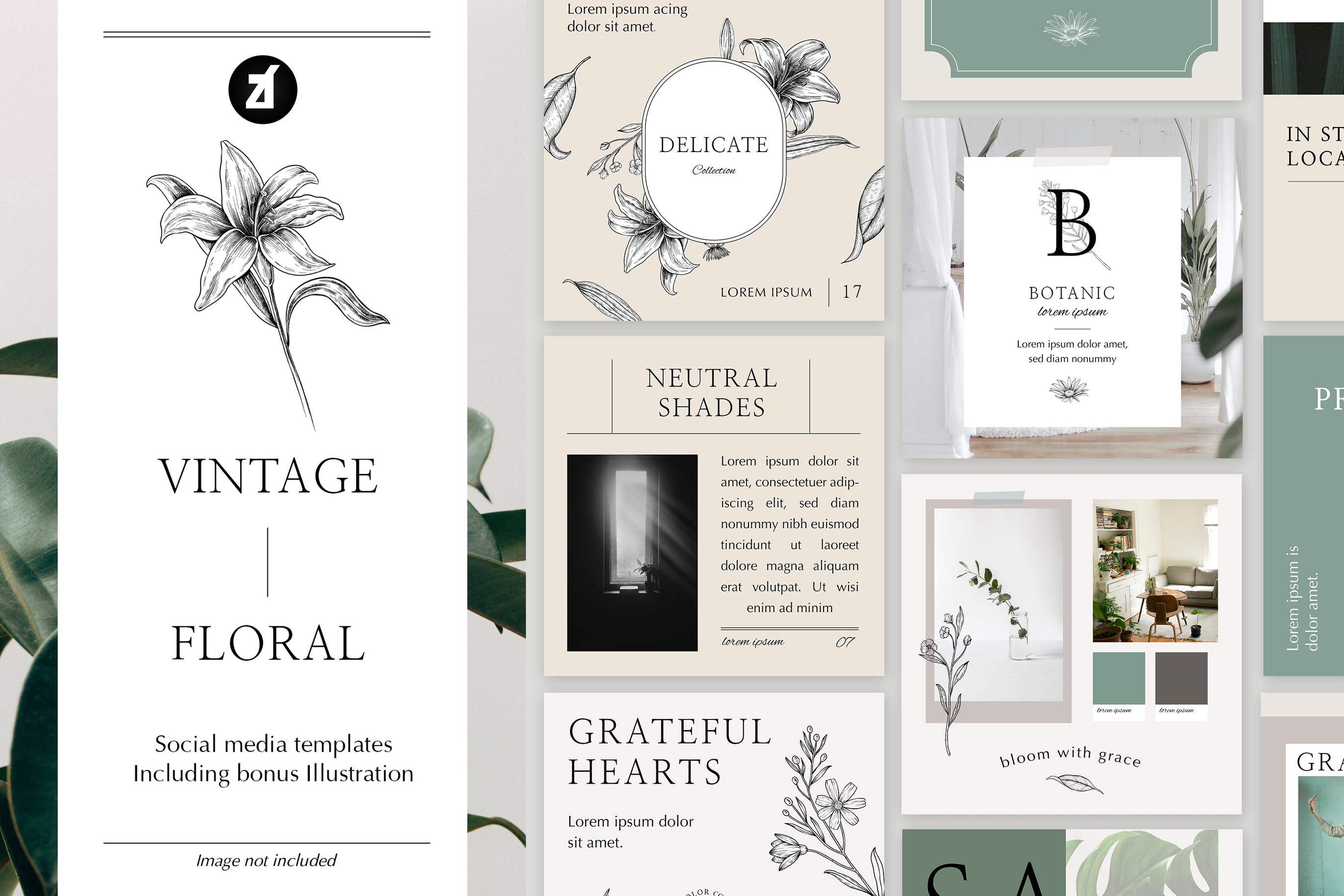 复古花卉品牌推广社交新媒体海报设计PSD模板 Vintage Floral Social Media Graphic Templates_img_2