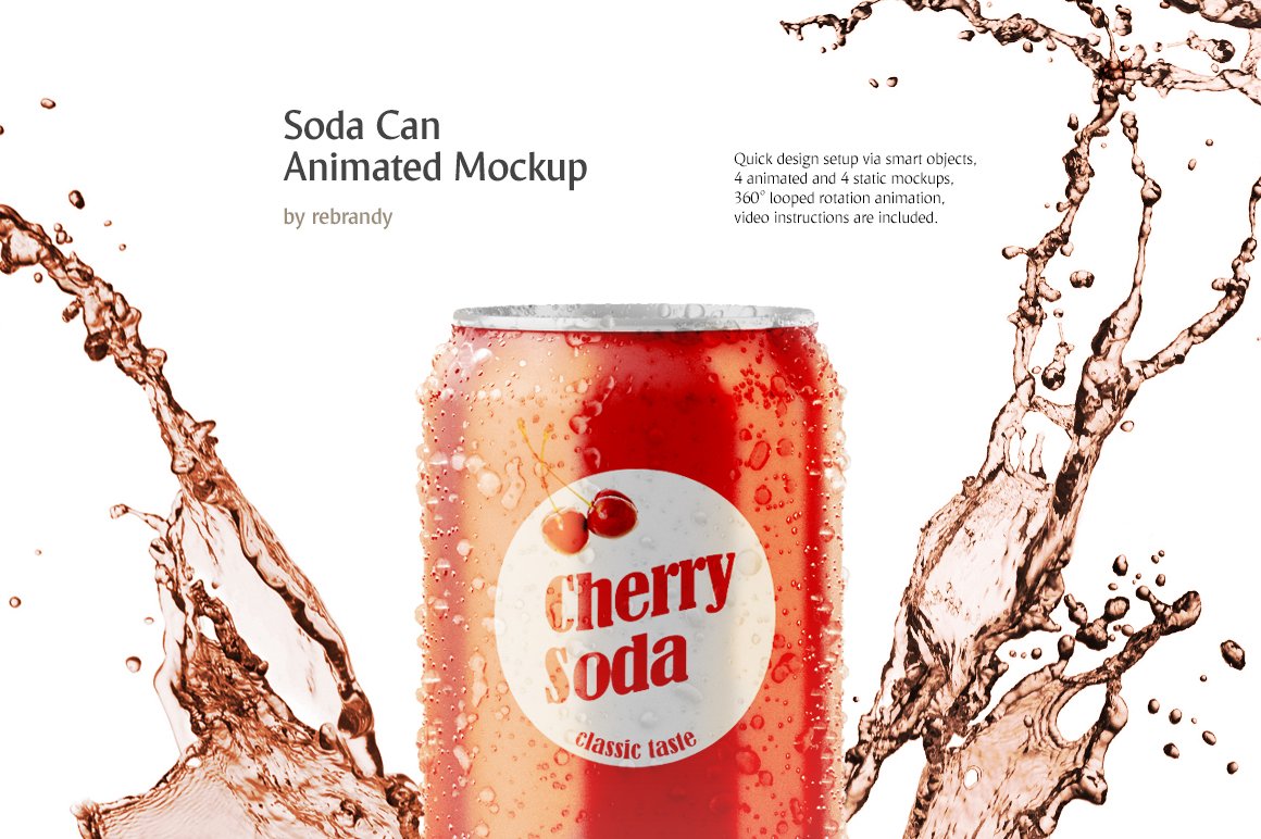 饮料汽水易拉罐锡罐设计动态展示样机 Soda Can Animated Mockup_img_2