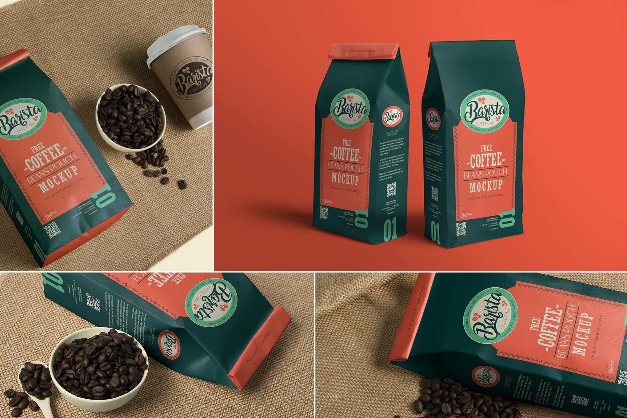 4款咖啡包装纸袋设计展示样机 4 Coffee Pouch Mockups_img_2