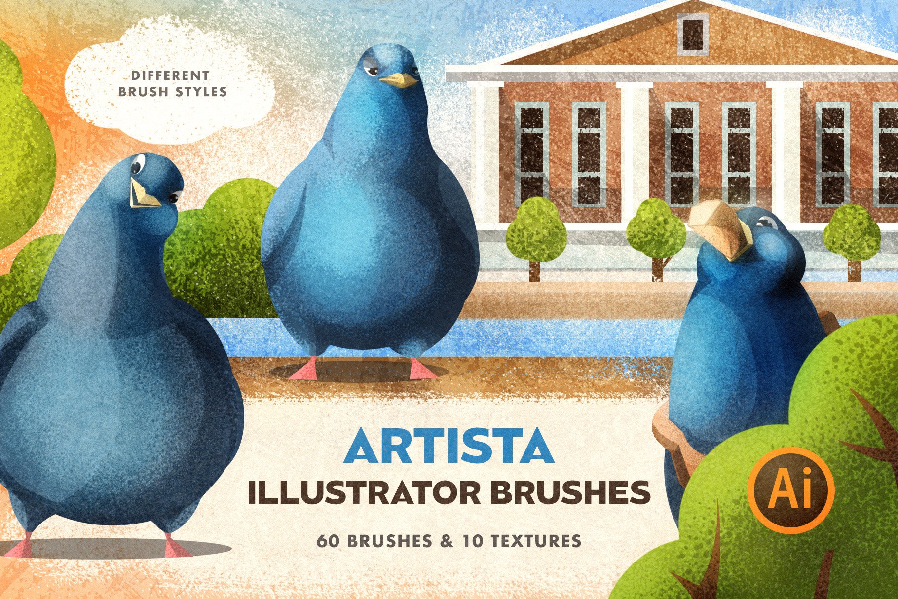 60款粗糙颗粒素描毛笔笔触效果AI笔刷 Artista Brushes For Illustrator_img_2